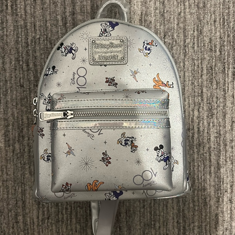 Disney Parks 100th Anniversary Mickey & Friends Platinum Loungefly, NWT.